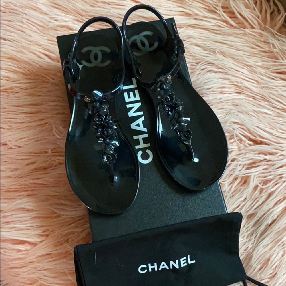 Chanel camellia t-strap sandals
